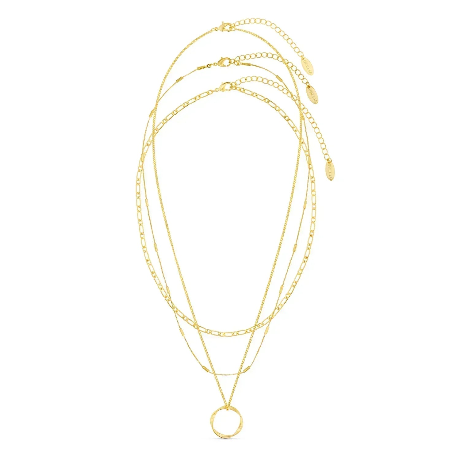 Open Circle Three Row Necklace | Gold