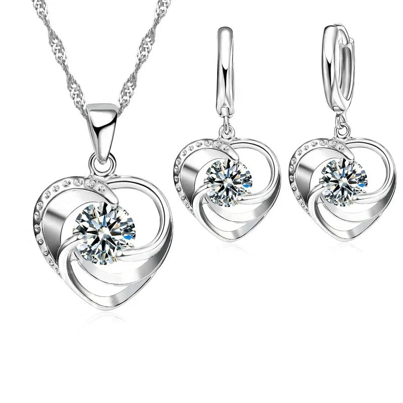 Sterling Silver Heart Necklace and Earrings