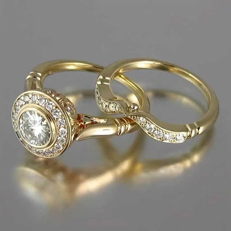 Set of Vintage Gold Rings with Zirconia