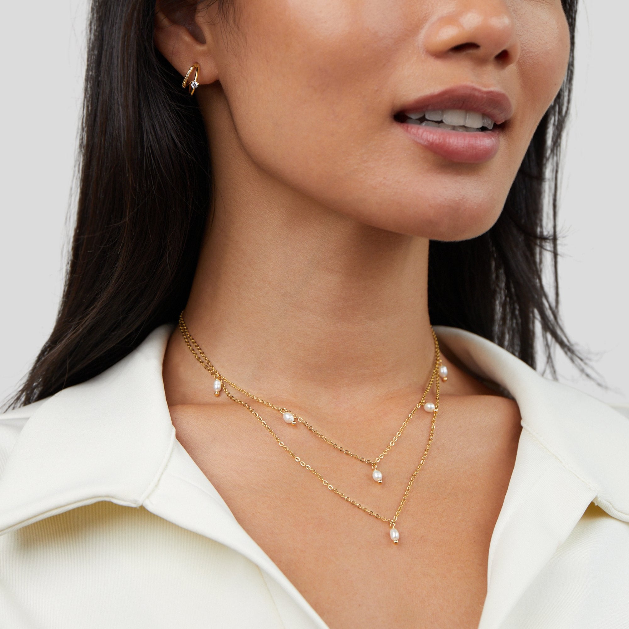 Layered Necklace with Pearl Drops