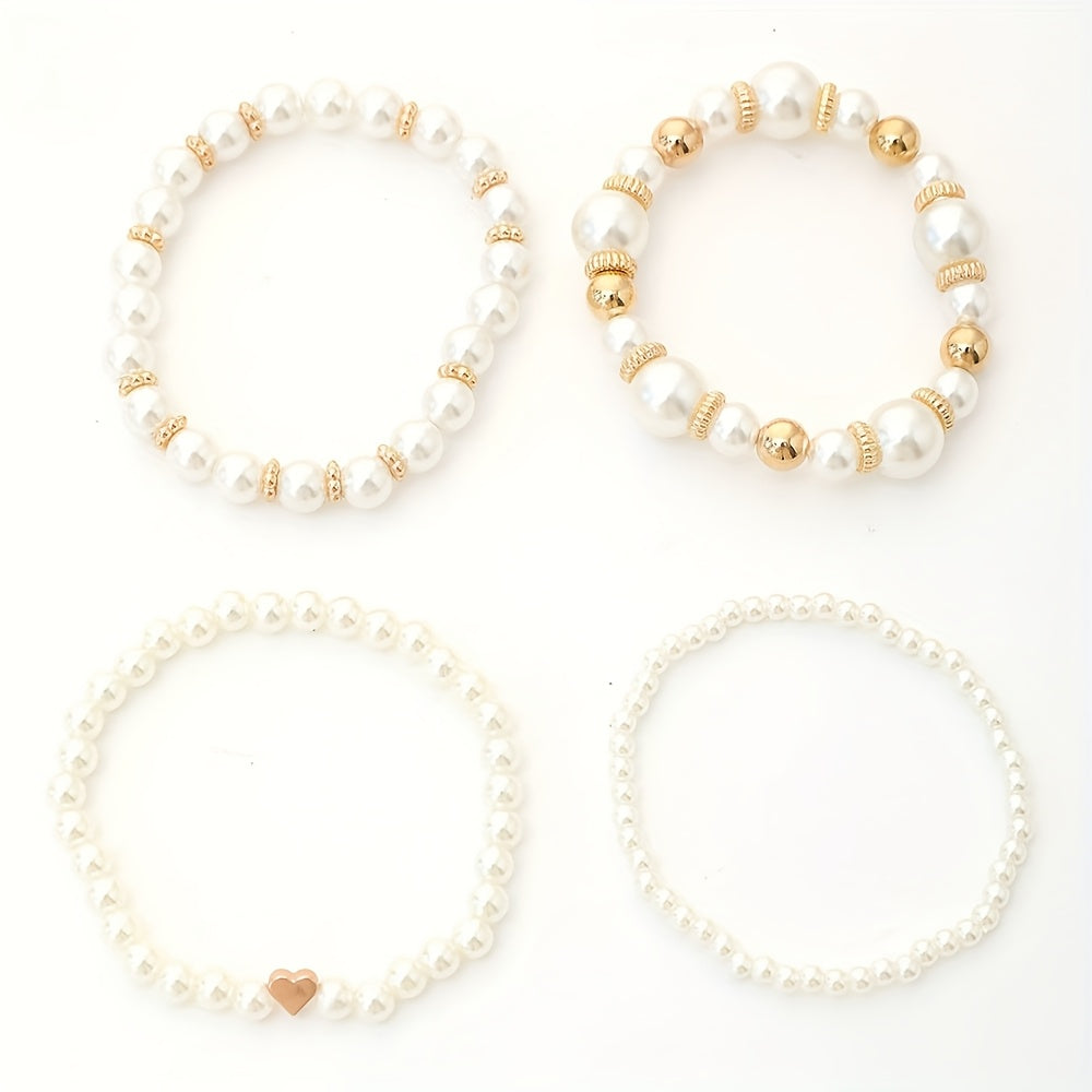 Classy Pearl Heart Bracelet Set