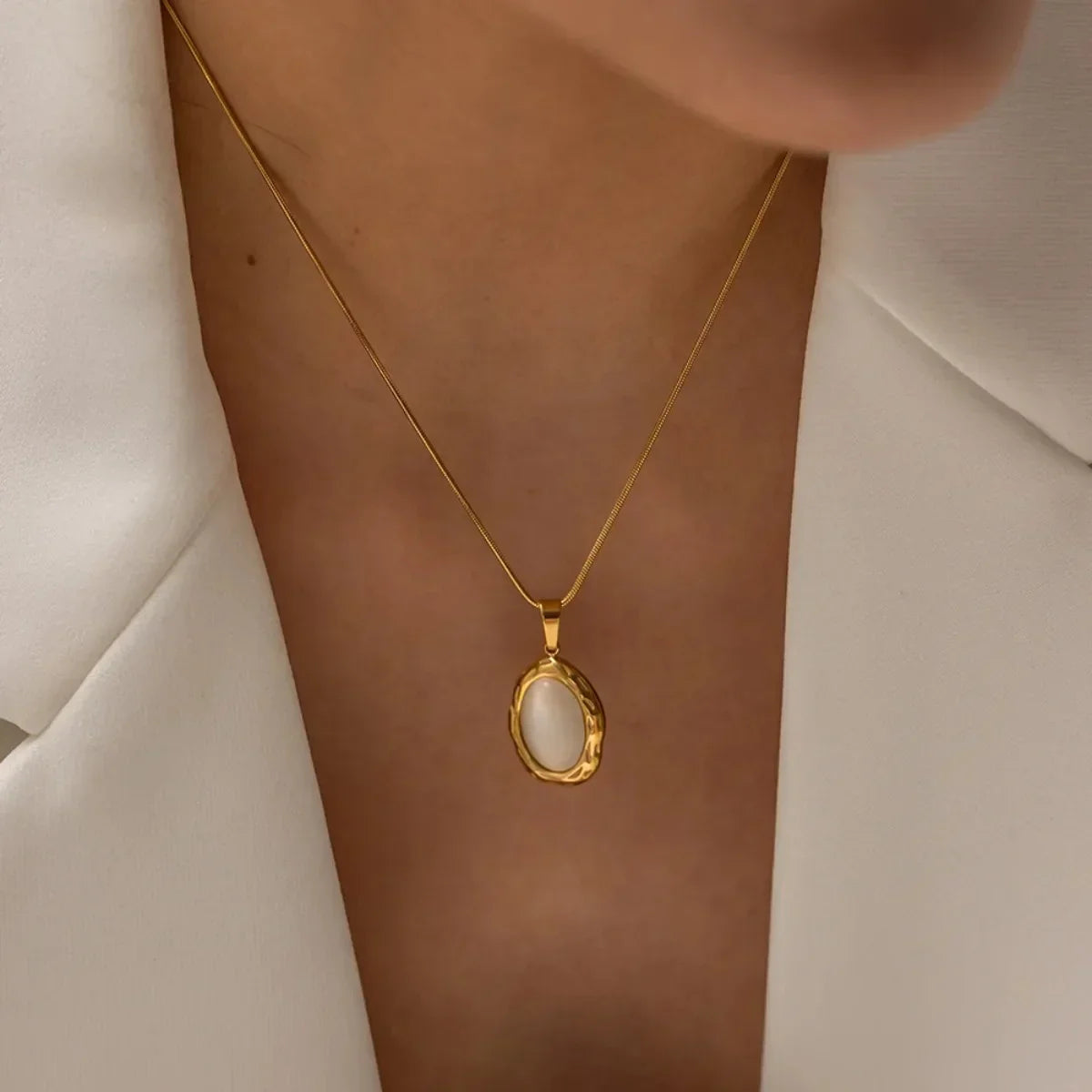 Gold Plated Oval Cat Eye Opal Necklace
