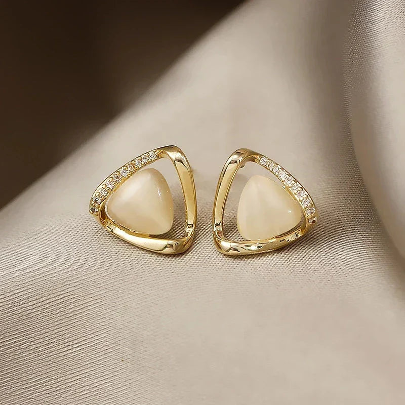 Sophisticated Triangular Opal and Crystal Earrings